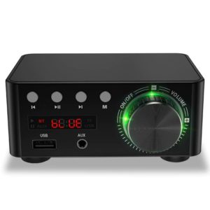 Mini erősítő, 2x50W-os, bluetooth vevővel, zenelejátszó funkcióval - fekete