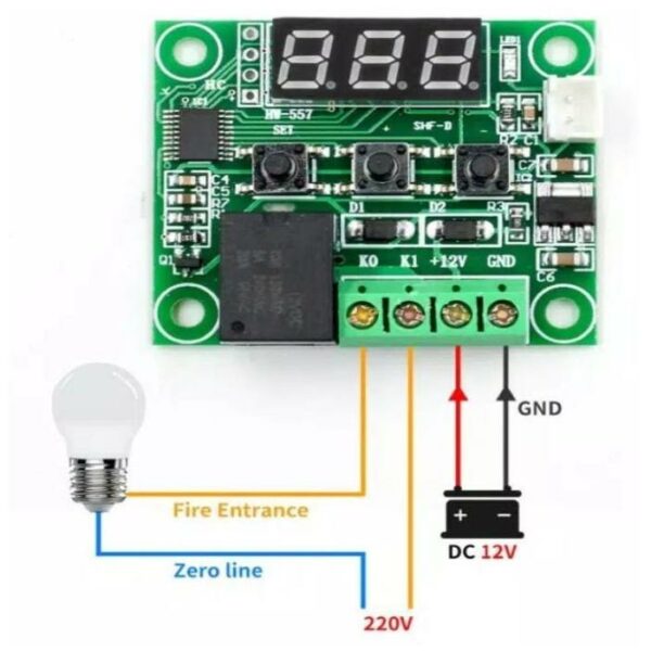 W1209 digitális termosztát panel LED kijelzővel, külső érzékelővel, 12V - Image 3
