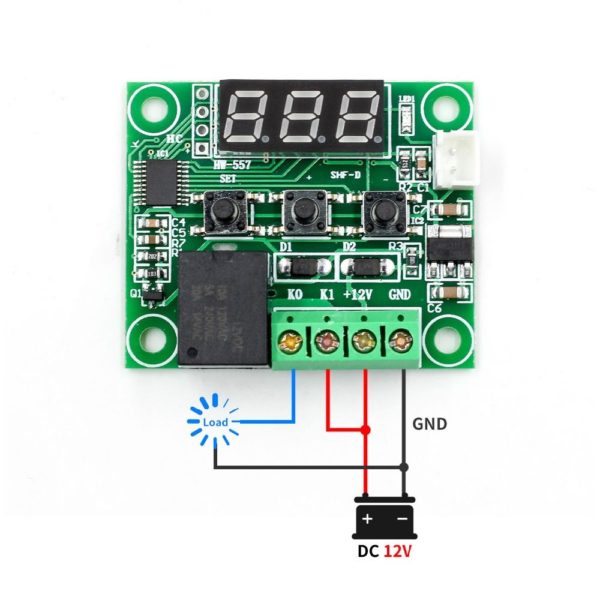 W1209 digitális termosztát panel LED kijelzővel, külső érzékelővel, 12V