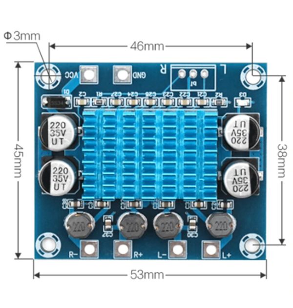 XH-A232 pici D osztályú végfok modul, 2 x 15W teljesítménnyel