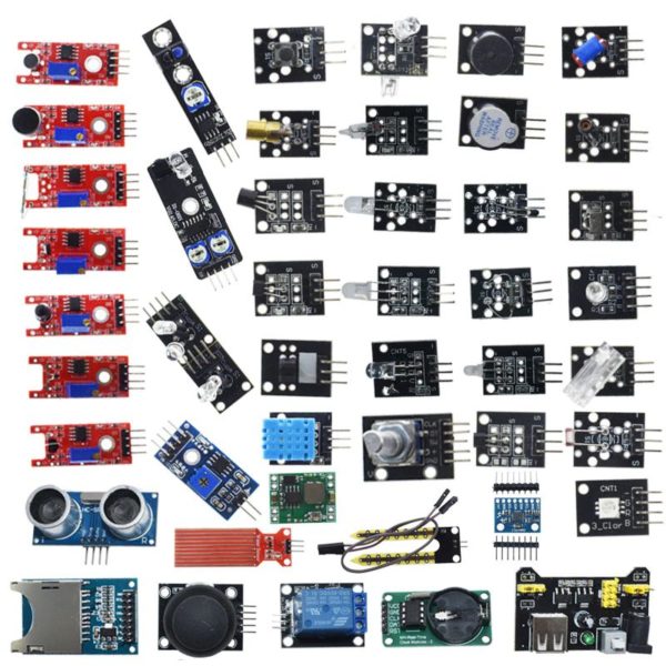 45 különböző szenzorból és kiegészítőből álló készlet Arduinohoz