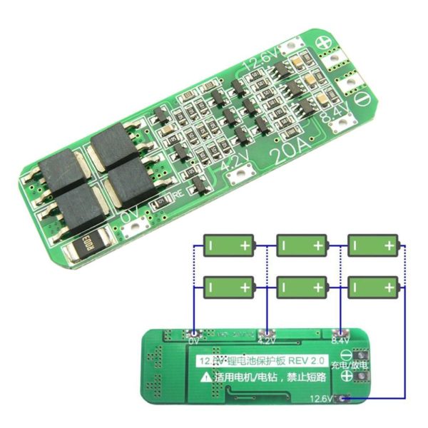 3S 20A enhanced BMS akkumulátor védő modul balansz nélkül