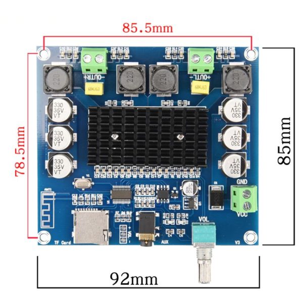 XH-A105 2x100W digitális erősítő modul bluetooth vevővel és kártyaolvasóval