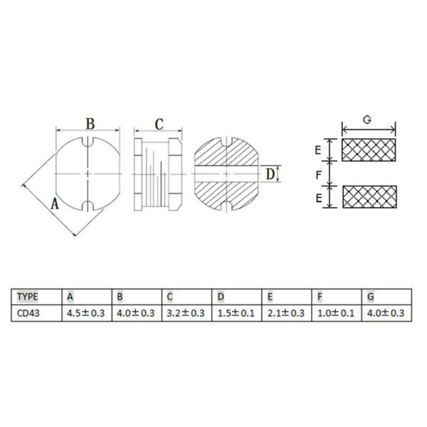 CD43 SMD induktivitás, 4.5x3.2mm, 2.2uH - 470 uH tartományban - Image 2