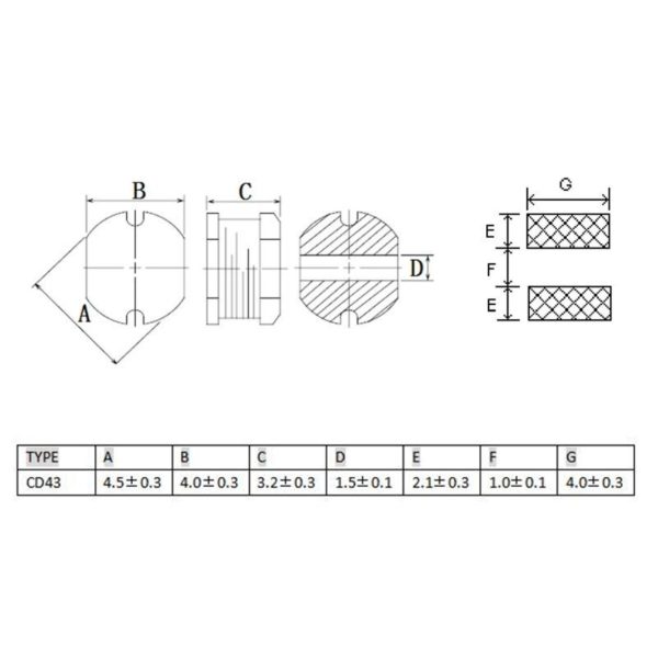 CD43 SMD induktivitás, 4.5x3.2mm, 2.2uH - 470 uH tartományban