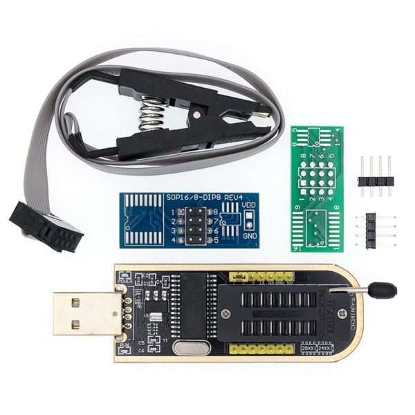 EEPROM programozó készlet 24-es és 25-ös SPI és IIC memóriákhoz CH341-el, átalakított, 3.3V-os