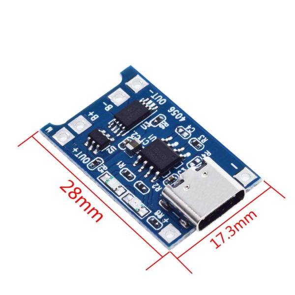 TP4056 Li-ion akkumulátor töltő modul, USB-C csatlakozó, BMS - Image 2