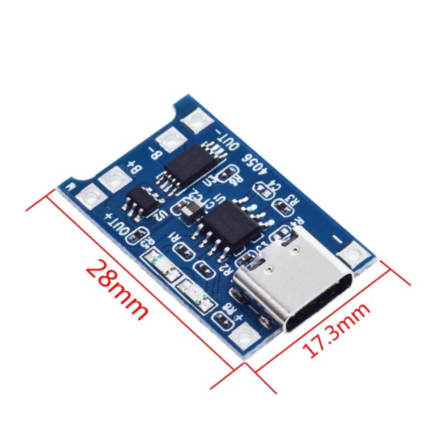 TP4056 Li-ion akkumulátor töltő modul, USB-C csatlakozó, BMS