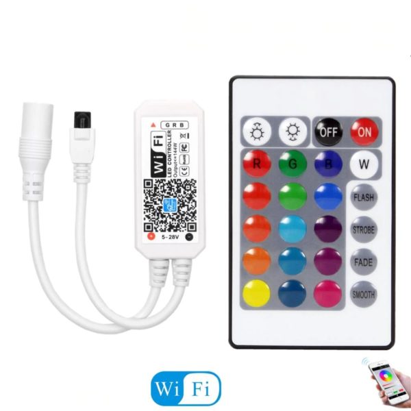 Színes RGB LED szalag vezérlő WiFi-vel és 24 gombos IR távirányítóval