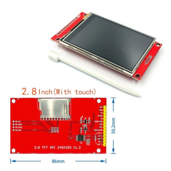 2.8" 240x320 pixeles SPI TFT touch kijelző modul SD kártyaolvasóval ILI9341 vezérlővel