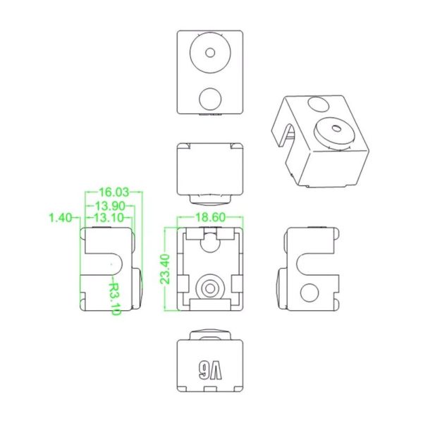 Szilikongumi borítás utángyártott V6 fűtőblokkhoz 3D nyomtatóhoz - Image 2