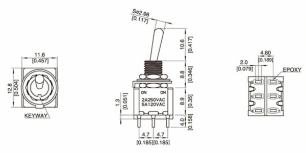 MTS202 2 áramkörös 2 állású (DPDT) nyelves kapcsoló, 6 pin - Image 2