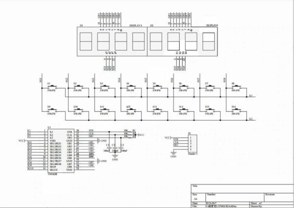 TM1638 LED kijelző 16 nyomógombbal Arduino modul