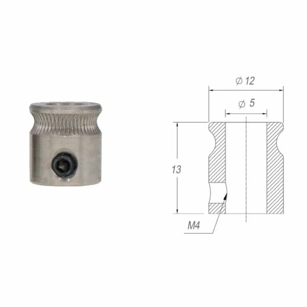 Rozsdamentes acél 3D nyomtató MK7 extruder fogaskerék 5mm/12/10.4mm