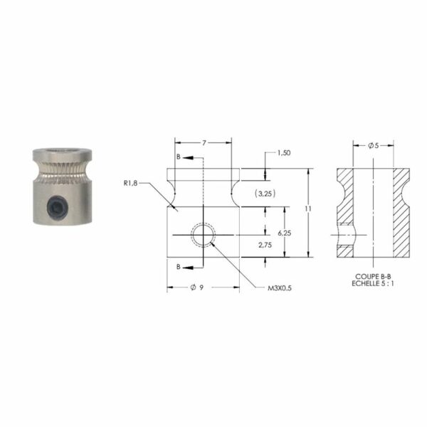 Rozsdamentes acél 3D nyomtató MK8 precíziós extruder fogaskerék 1.75mm-es szálhoz 5mm/9/7mm