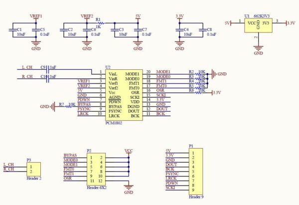 Sztereo AD konverter modul 24 bit, 96 kHz, 105dB PCM1802 IC-vel