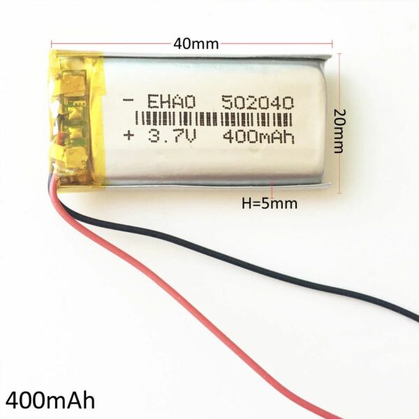 502040 kis terhelhetőségű védett Li-polimer akkumulátor 3.7V 400mAh