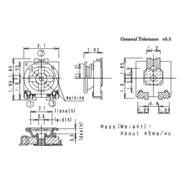 2 db 3x3mm-es SMD trimmer potméter