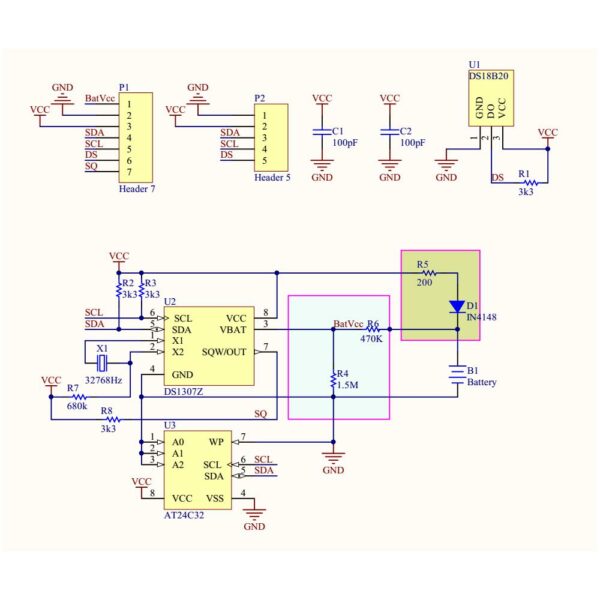 DS1307 RTC modul IIC interfésszel, AT24C32 eeprommal