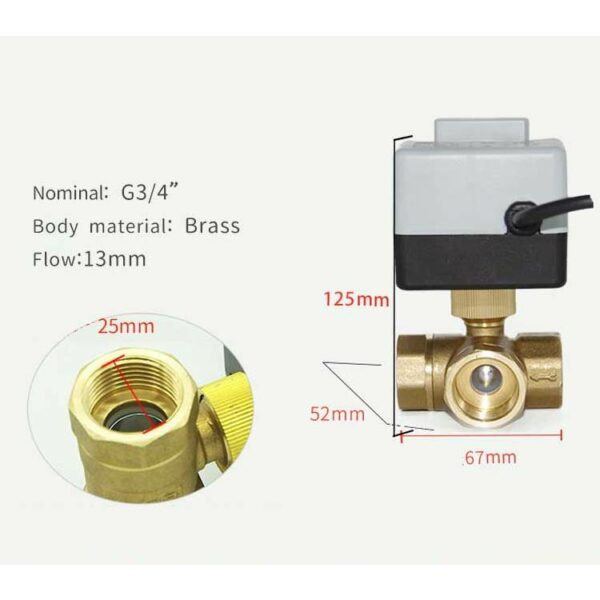 3/4"-os 3 járatú motoros golyóscsap váltószelep, 230V - Image 2
