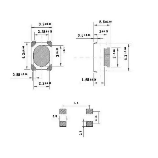 20 db 3x4x2.5mm SMD fehér nyomógomb mikrokapcsoló - Image 2