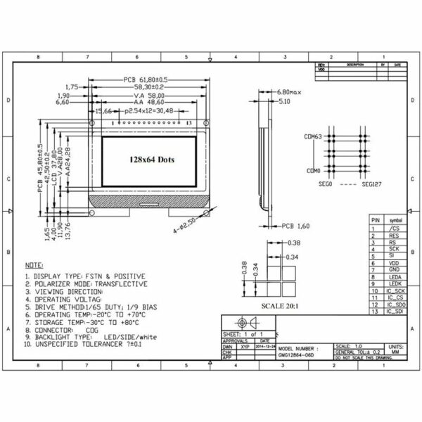 GMG12864 LCD modul 128x64 pixel, SPI, ST7565R vezérlővel többféle