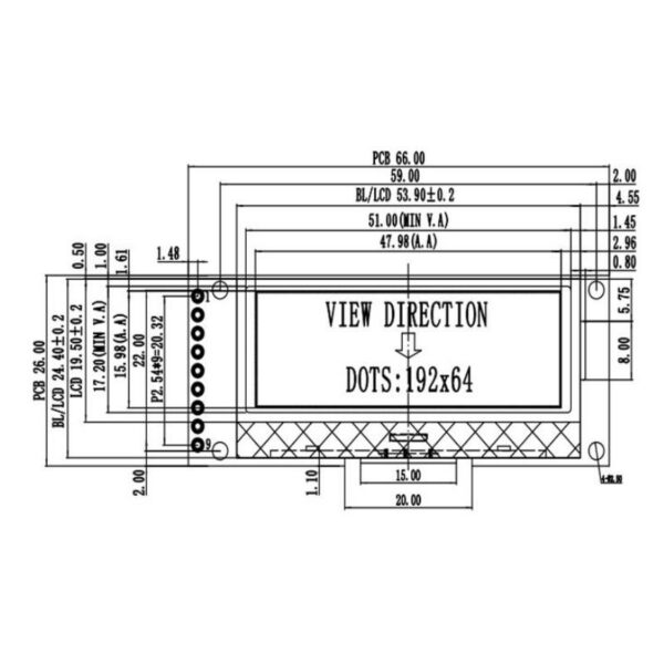 192x64 pixeles grafikus LCD modul UC1609C vezérlővel, háttérvilágítással, 3.3V