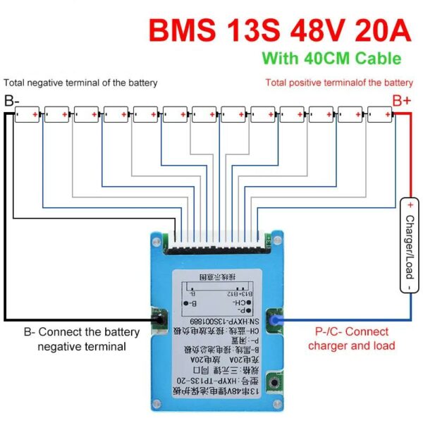 13S (48V) 20A Li-ion BMS akkumulátor védő modul balansz nélkül