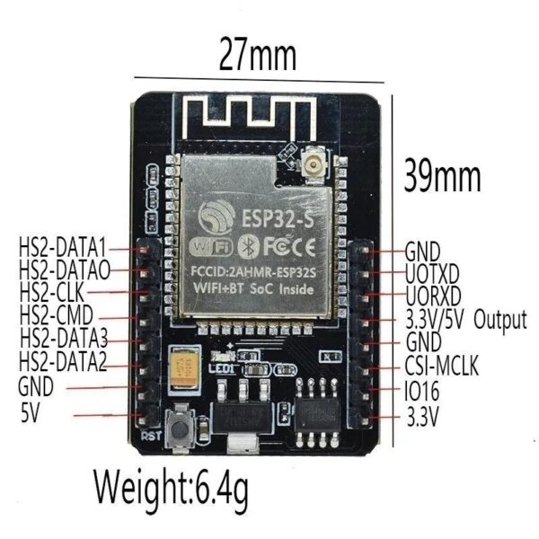 ESP32 CAM mikrokontrolleres WiFi-s fejlesztőpanel kamera nélkül