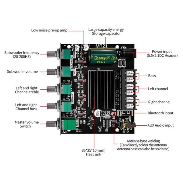 ZK-MT21 2.1 csatornás 80+2x40W erősítő BT5.0 vevővel - Image 2