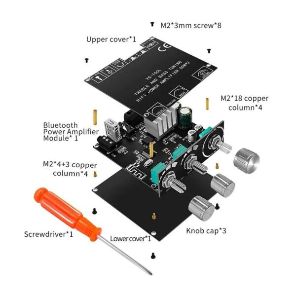 T50L Bluetooth 5.0 2x40W erősítő modul hangszínszabályzóval - Image 4