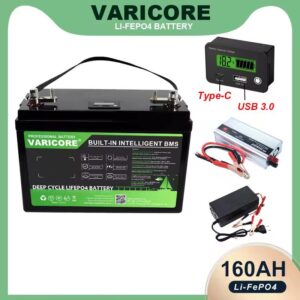 Varicore 12V 160Ah LiFePO4 akkumulátor 10A-es töltővel és 2000W-os inverterrel