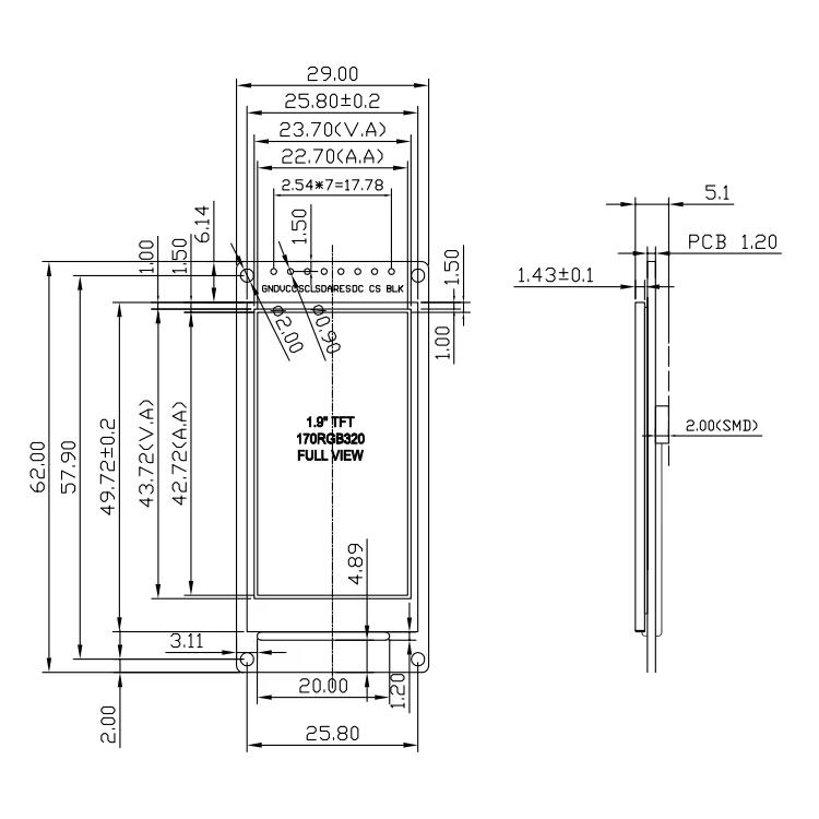 1.9"-os TFT kijelző modul ST7789 vezérlővel, 170x320 pixel - Image 2
