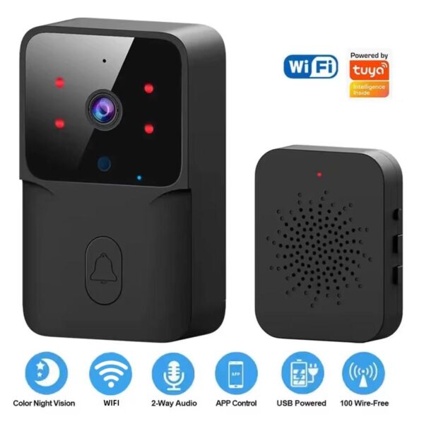 Okos WiFi video kaputelefon, Tuya kompatibilis, fekete