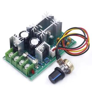 PWM DC motor sebességszabályzó panel, 10-60V 20A 1200W, teljesítménytranzisztorokkal, hűtőbordákkal és szabályozó potméterrel